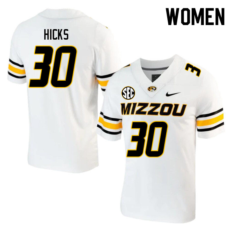 Women #30 Chuck Hicks Missouri Tigers College 2023 Football Stitched Jerseys Sale-White - Click Image to Close